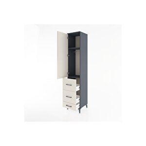 Hyperion Dolap 2 Raflı 3 Çekmeceli Tek Askılı 44x44x221 Antrasit-aytaşı