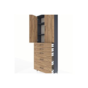 Arges Dolap 3 Raflı 5 Çekmeceli 2 Kapaklı 88x30x243 Antrasit-çam