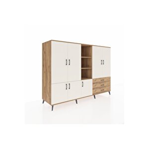 Kronos Dolap 11 Raflı 3 Çekmeceli 7 Kapaklı 220x59x163 Çam-aytaşı/çam