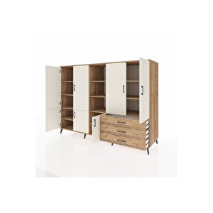 Kronos Dolap 11 Raflı 3 Çekmeceli 7 Kapaklı 220x59x163 Çam-aytaşı/çam