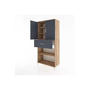 Hyperion Dolap 4 Raflı Tek Çekmeceli 2 Kapaklı 88x44x195 Çam-antrasit