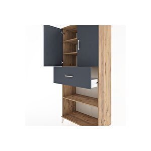 Hyperion Dolap 4 Raflı Tek Çekmeceli 2 Kapaklı 88x44x195 Çam-antrasit