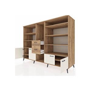 Kronos Dolap 10 Raflı 2 Çekmeceli 4 Kapaklı 220x59x163 Çam-aytaşı/çam