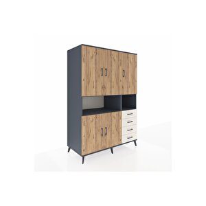 Kronos Dolap 7 Raflı 4 Çekmeceli 5 Kapaklı 132x59x195 Antrasit-çam/aytaşı