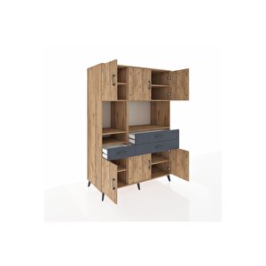 Kronos Dolap 9 Raflı 3 Çekmeceli 6 Kapaklı 132x59x195 Çam-çam/antrasit