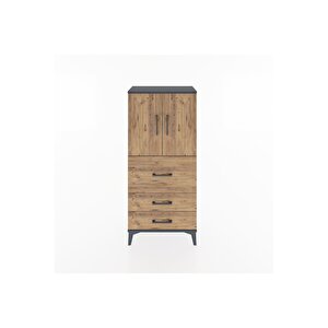 Hyperion Dolap Tek Raflı 3 Çekmeceli 2 Kapaklı 60x44x134 Antrasit-çam