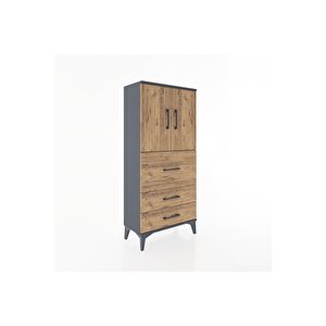 Hyperion Dolap Tek Raflı 3 Çekmeceli 2 Kapaklı 60x44x134 Antrasit-çam