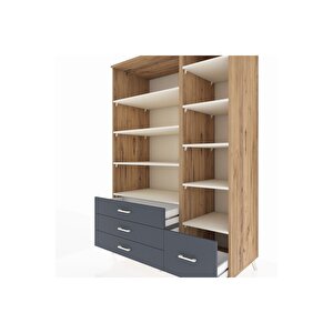 Kronos Dolap 9 Raflı 4 Çekmeceli  132x59x195 Çam-aytaşı/antrasit