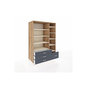 Kronos Dolap 9 Raflı 4 Çekmeceli  132x59x195 Çam-aytaşı/antrasit