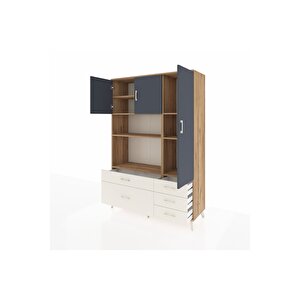 Hyperion Dolap 7 Raflı 5 Çekmeceli 3 Kapaklı 132x44x195 Çam-antrasit/aytaşı