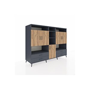 Kronos Dolap 12 Raflı 4 Çekmeceli 5 Kapaklı 220x59x163 Antrasit-çam/antrasit