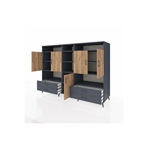 Kronos Dolap 12 Raflı 4 Çekmeceli 5 Kapaklı 220x59x163 Antrasit-çam/antrasit