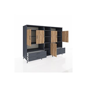 Kronos Dolap 12 Raflı 4 Çekmeceli 5 Kapaklı 220x59x163 Antrasit-çam/antrasit