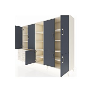 Hyperion Dolap 11 Raflı 3 Çekmeceli 7 Kapaklı 220x44x163 Aytaşı-antrasit/aytaşı