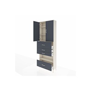 Arges Dolap 4 Raflı 4 Çekmeceli 2 Kapaklı 88x30x243 Aytaşı-antrasit