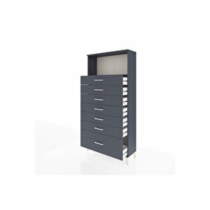 Arges Dolap Tek Raflı 7 Çekmeceli 88x30x182 Antrasit-antrasit