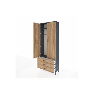 Arges Dolap 2 Raflı 3 Çekmeceli Tek Askılı 88x30x221 Antrasit-çam