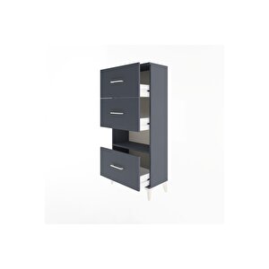 Arges Dolap Tek Raflı 3 Çekmeceli 60x30x134 Antrasit-antrasit