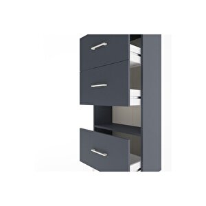 Arges Dolap Tek Raflı 3 Çekmeceli 60x30x134 Antrasit-antrasit