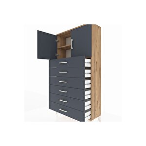 Arges Dolap 2 Raflı 6 Çekmeceli 2 Kapaklı 88x30x163 Çam-antrasit