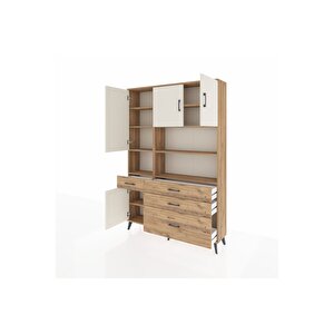 Arges Dolap 9 Raflı 4 Çekmeceli 4 Kapaklı 132x30x195 Çam-aytaşı/çam