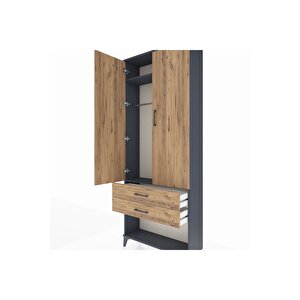 Arges Dolap 2 Raflı 2 Çekmeceli Tek Askılı 88x30x221 Antrasit-çam