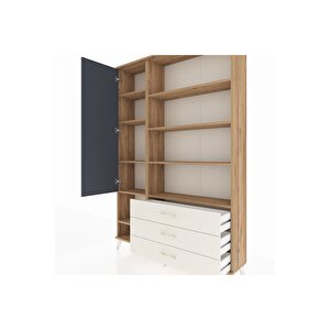 Arges Dolap 9 Raflı 3 Çekmeceli Tek Kapaklı  132x30x195 Çam-antrasit/aytaşı