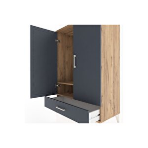 Hyperion Dolap Tek Raflı Tek Çekmeceli Tek Askılı 88x44x134 Çam-antrasit