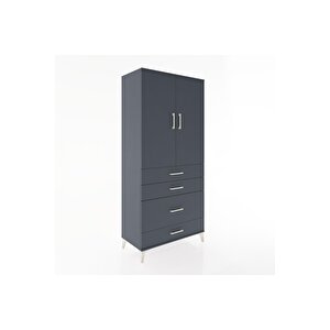 Hyperion Dolap Tek Raflı 4 Çekmeceli Tek Askılı 88x44x195 Antrasit-antrasit