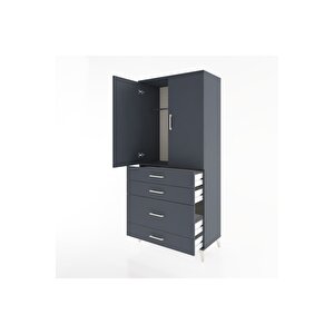 Hyperion Dolap Tek Raflı 4 Çekmeceli Tek Askılı 88x44x195 Antrasit-antrasit