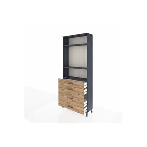 Arges Dolap 3 Raflı 4 Çekmeceli 88x30x221 Antrasit-çam