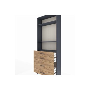 Arges Dolap 3 Raflı 4 Çekmeceli 88x30x221 Antrasit-çam