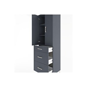 Hyperion Dolap 3 Raflı 3 Çekmeceli 2 Kapaklı 60x44x195 Antrasit-antrasit