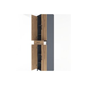 Hyperion Dolap 5 Raflı Tek Çekmeceli 4 Kapaklı 60x44x243 Antrasit-çam