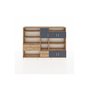 Arges Dolap 13 Raflı 3 Çekmeceli 5 Kapaklı 220x30x163 Çam-antrasit/çam