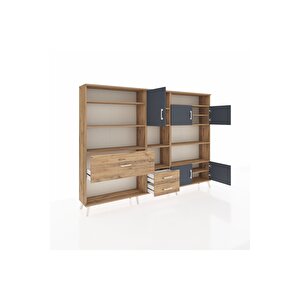 Arges Dolap 13 Raflı 3 Çekmeceli 5 Kapaklı 220x30x163 Çam-antrasit/çam