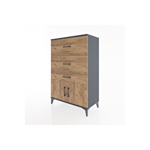 Hyperion Dolap 3 Çekmeceli 2 Kapaklı 88x44x134 Antrasit-çam