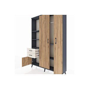 Arges Dolap 5 Raflı 2 Çekmeceli Tek Askılı 132x30x195 Antrasit-çam/aytaşı