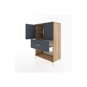 Hyperion Dolap 2 Raflı Tek Çekmeceli 2 Kapaklı 88x44x134 Çam-antrasit