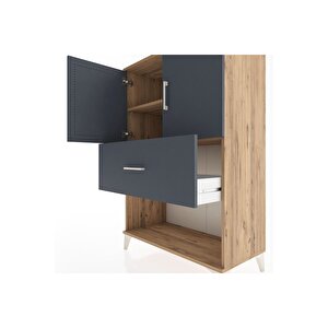 Hyperion Dolap 2 Raflı Tek Çekmeceli 2 Kapaklı 88x44x134 Çam-antrasit