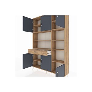 Arges Dolap 10 Raflı Tek Çekmeceli 6 Kapaklı 132x30x195 Çam-antrasit/çam