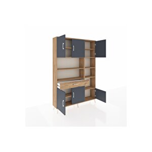 Arges Dolap 10 Raflı Tek Çekmeceli 6 Kapaklı 132x30x195 Çam-antrasit/çam