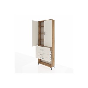 Arges Dolap 4 Raflı 3 Çekmeceli 2 Kapaklı 88x30x243 Çam-aytaşı
