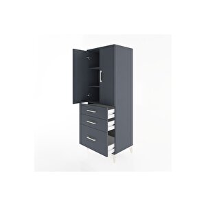 Hyperion Dolap 3 Raflı 3 Çekmeceli 2 Kapaklı 60x44x163 Antrasit-antrasit