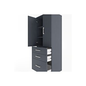 Hyperion Dolap 3 Raflı 3 Çekmeceli 2 Kapaklı 60x44x163 Antrasit-antrasit