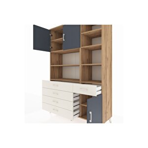 Hyperion Dolap 9 Raflı 5 Çekmeceli 3 Kapaklı 132x44x195 Çam-antrasit/aytaşı