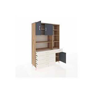 Hyperion Dolap 9 Raflı 5 Çekmeceli 3 Kapaklı 132x44x195 Çam-antrasit/aytaşı
