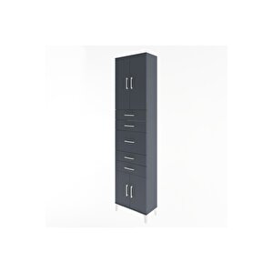 Arges Dolap 2 Raflı 5 Çekmeceli 4 Kapaklı 60x30x243 Antrasit-antrasit