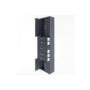 Arges Dolap 2 Raflı 5 Çekmeceli 4 Kapaklı 60x30x243 Antrasit-antrasit