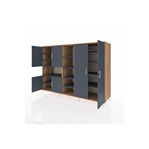 Kronos Dolap 13 Raflı 6 Kapaklı 220x59x163 Çam-antrasit